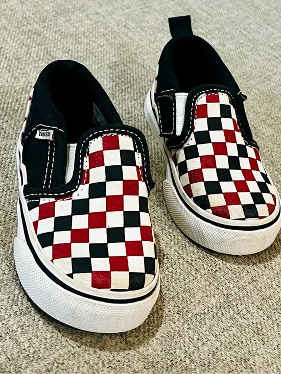 Vans Other - Vans Kids Checkerboard Slip-On Velcro Sneakers - Black/Red/White